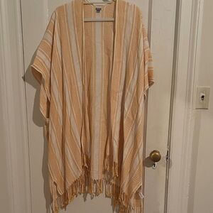 Aerie Striped Yellow and White Fringe Shawl Cardigan